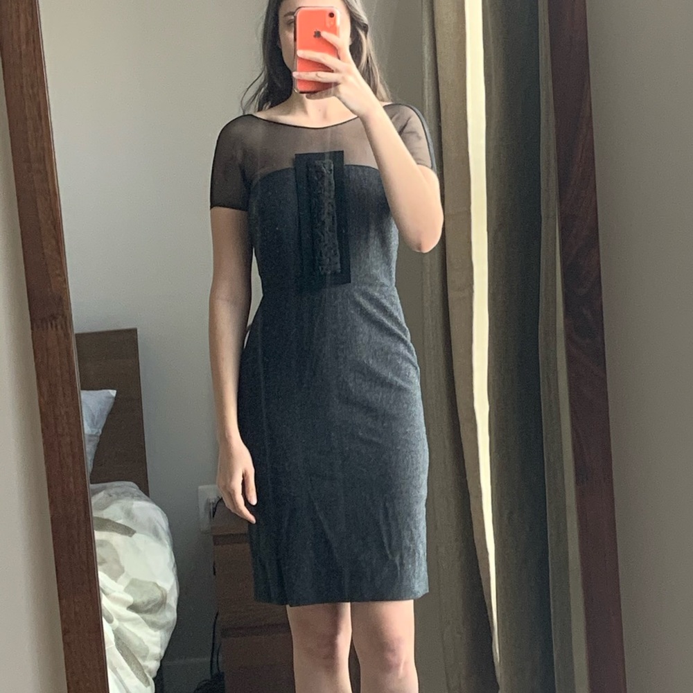 Vera wang Gray wool cocktail dress open back